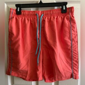 Swim Suit. Men's Coral Swimsuit with Blue Accents